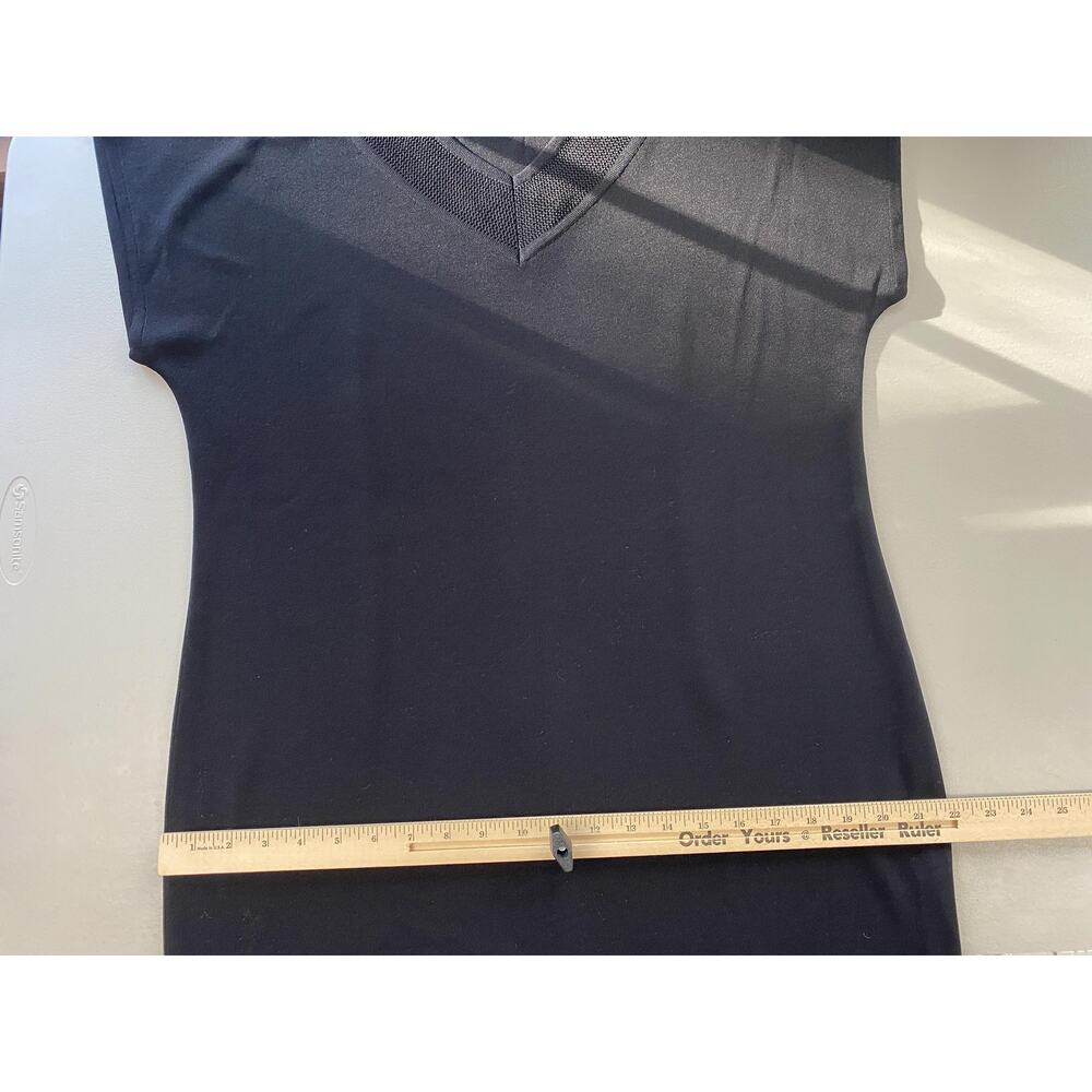 Misook Black Knit Dress Large V-Neck Stretch Short Sleeve Career Travel Classic - Picture 9 of 13